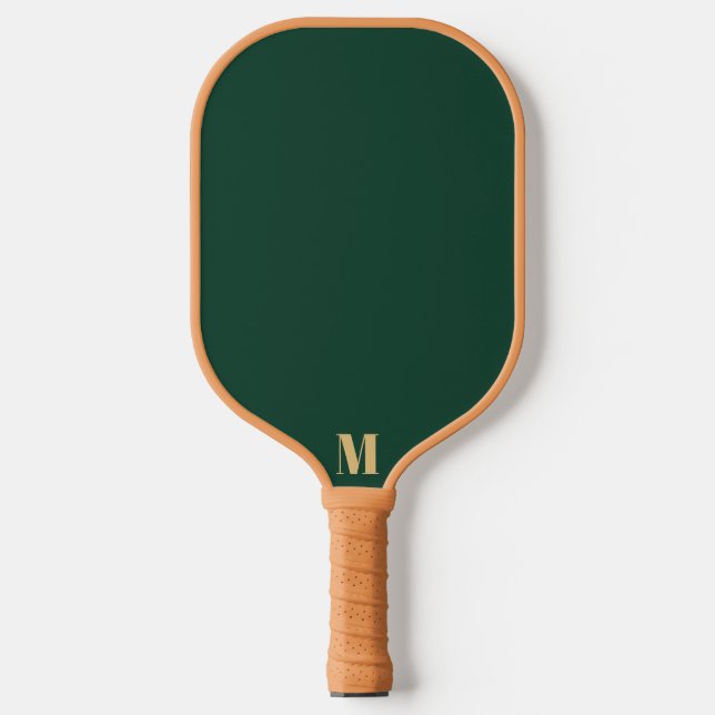 Brunswick Green and Indian Yellow Modern Monogram  Pickleball Paddle (Front)
