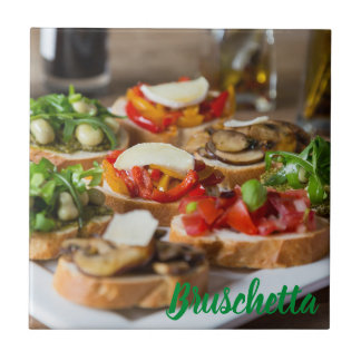 Bruschetta Antipasti with beans and arugula, Ceramic Tile