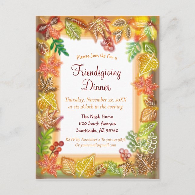 Brush Art of Fall Foliage For Thanksgiving Postcard (Front)