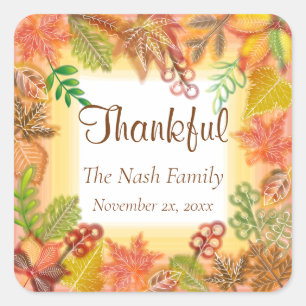 Brush Art of Fall Foliage For Thanksgiving Square Sticker