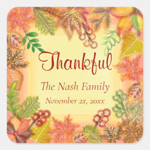Brush Art of Fall Foliage for Thanksgiving Square Sticker