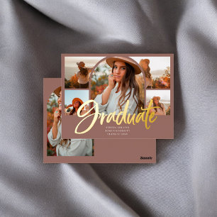 Brush Calligraphy 6 Arch Photo Graduation Foil Holiday Postcard