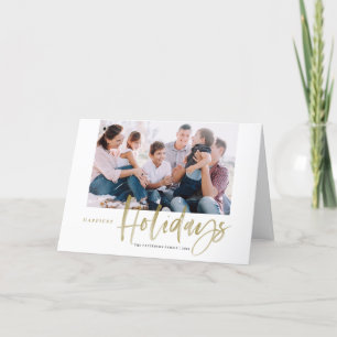 Brush Calligraphy Gold Happiest Holidays Photo Holiday Card