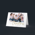 Brush Calligraphy Gold Merriest Christmas Photo Holiday Card<br><div class="desc">Merriest Christmas! Send Christmas greetings to your loved ones with this hand-lettered Christmas card. It features gold brush modern calligraphy with a matching delicate snow pattern. Personalise by adding a photo,  names,  date and message. This festive gold calligraphy Christmas card is available in other colours and products.</div>