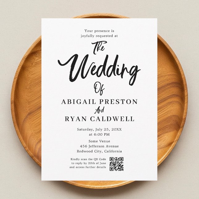 Brush Calligraphy QR Code White Wedding Invitation (Creator Uploaded)