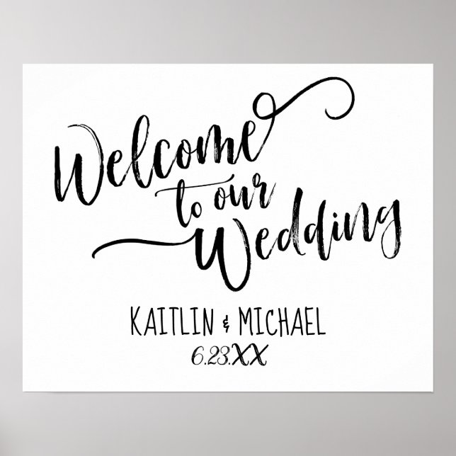 Brush Calligraphy Wedding Welcome Sign | Black (Front)