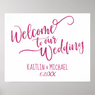 Brush Calligraphy Wedding Welcome Sign   Magenta