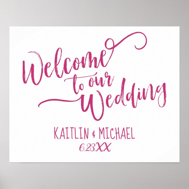 Brush Calligraphy Wedding Welcome Sign | Magenta (Front)