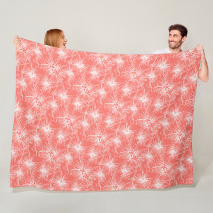 Brush cherry lilly-pilly floral white and coral fleece blanket