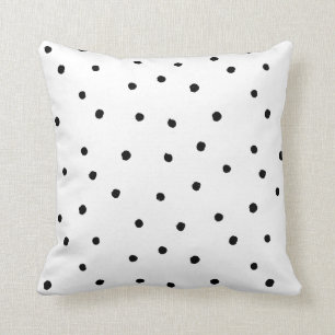 Brush Dots Black White Circles Pattern Minimalist Cushion