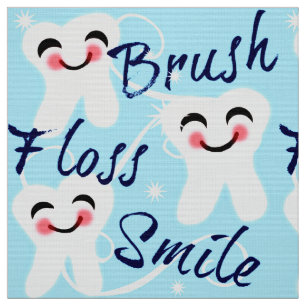 Brush Floss Smile Retro Dental Tooth Fabric