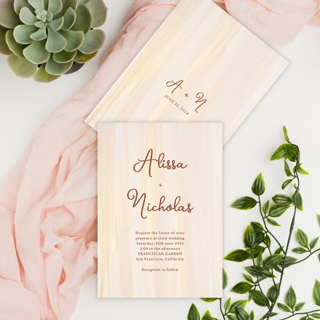 Brush Gold & Terracotta Script Monogram Wedding Invitation (Creator Uploaded)