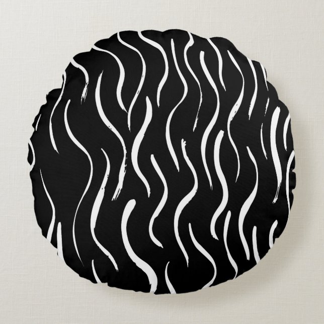 Brush grunge pattern. White and black.abstract,art Round Cushion (Front)