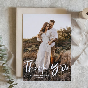 Brush Hand Lettering Vertical Wedding Thank You Postcard