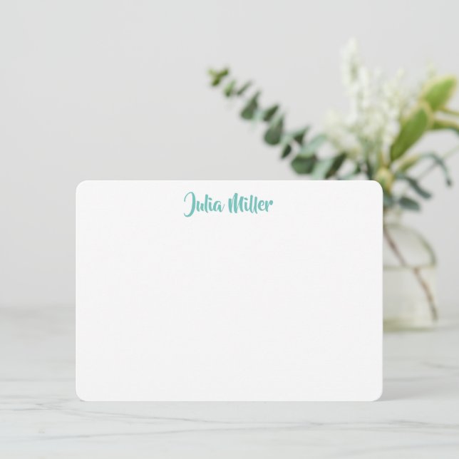 Brush Handwriting Script Personalised Light Teal Card (Standing Front)