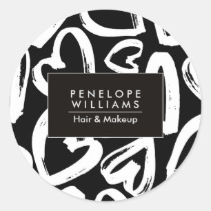 Brush Hearts Pattern Classic Round Sticker