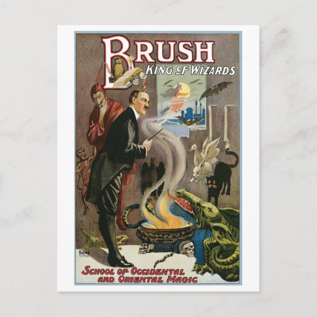 Brush ~ King of Wizards Vintage Magic Act Postcard (Front)