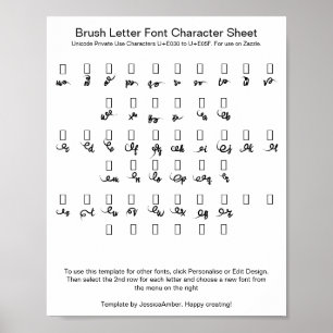Brush Letter Font Character Sheet Swashes Poster