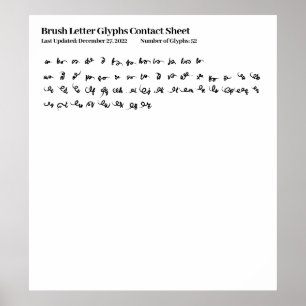 Brush Letter Font Glyphs Contact Sheet Poster