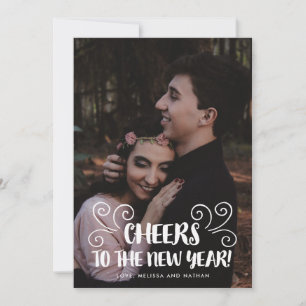 Brush Lettered Cheers New Year Personalised Photo Holiday Card