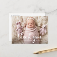 brush lettering birth announcement Postcard