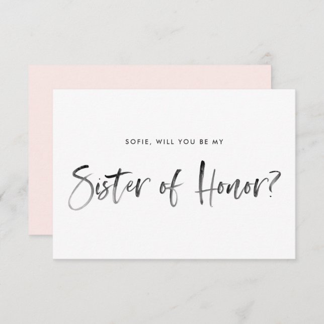 Brush Lettering Blush Be My Sister of Honour Invitation (Front/Back)