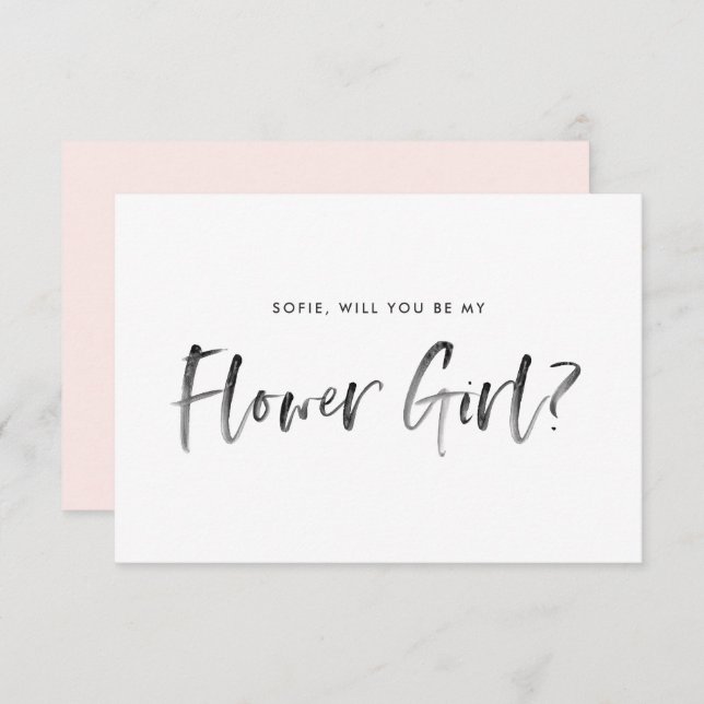 Brush Lettering Blush Will You Be My Flower Girl Invitation (Front/Back)