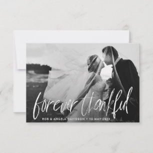 brush lettering bride & groom wedding photo thank you card