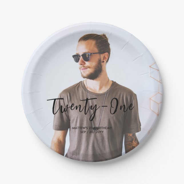 Brush Lettering Custom Photo Birthday Party Paper  Paper Plate (Front)