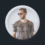 Brush Lettering Custom Photo Birthday Party Paper  Plate<br><div class="desc">This photo custom paper plate will add stylish detail to your birthday party. This design features brush lettering "Twenty-One" with custom text. You can personalise the text with any age or other event. More custom party supplies are available in my shop BaraBomDesign.</div>