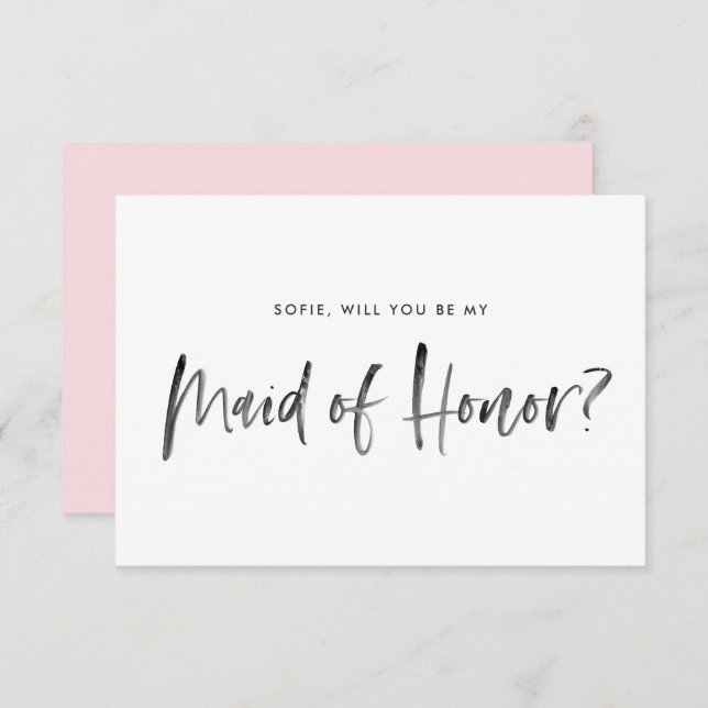 Brush Lettering Pink Will You Be My Maid of Honour Invitation (Front/Back)