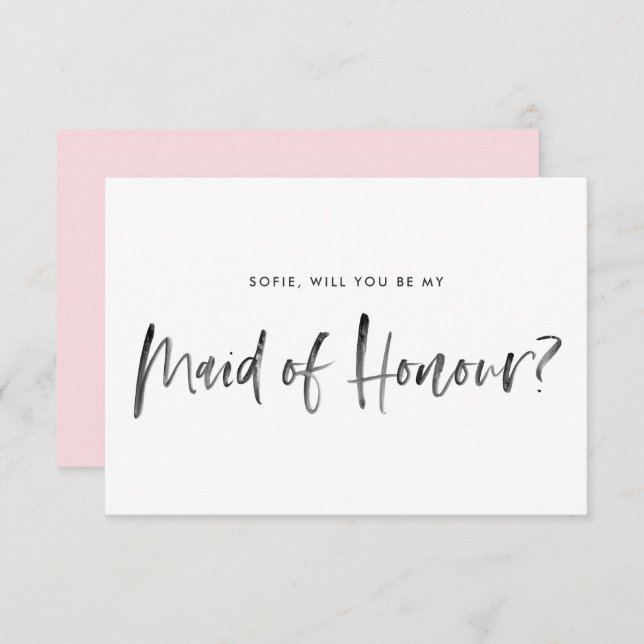 Brush Lettering Pink Will You Be My Maid of Honour Invitation (Front/Back)