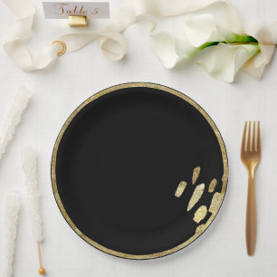 Brush Marks Gold and Black Circle with Paint Paper Plate