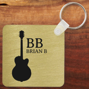 Brush Metallic Gold Custom Guitarist Name Key Ring