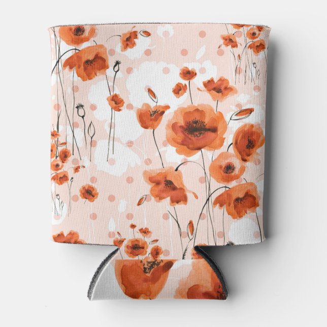 Brush Painted Poppies: Floral Seamless. Can Cooler (Front)
