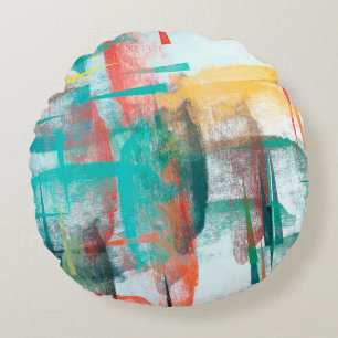 Brush painting. Artistic canvas mix unique form. O Round Cushion