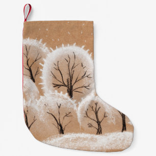 Brush painting. Artistic canvas. Oil art. Small Christmas Stocking