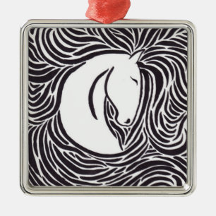 Brush Pen Horse Metal Ornament