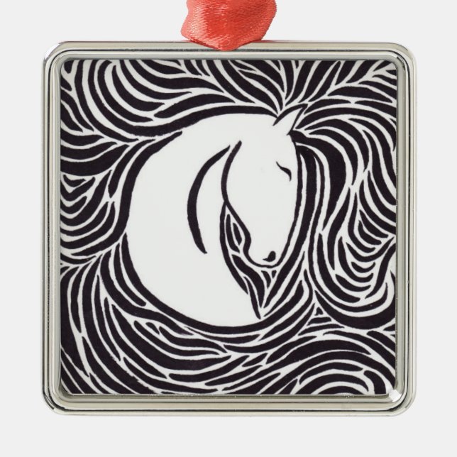 Brush Pen Horse Metal Ornament (Front)