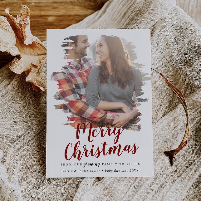 Brush Red Merry Christmas From Our Growing Family Holiday Card (Creator Uploaded)