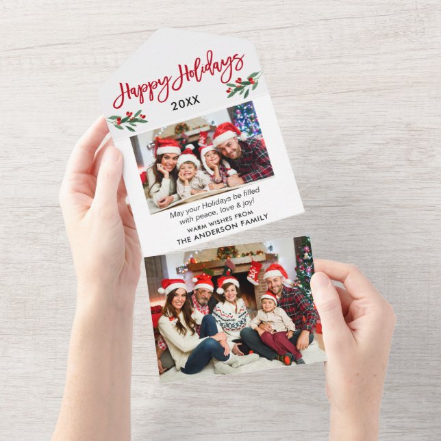 Brush Script 2 Photo Red All In One Holiday Card (Tearaway)