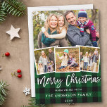 Brush Script 4 Photo Christmas Green Plaid Holiday Card<br><div class="desc">Modern Brush Script 4 Photo Merry Christmas Family Card - Green Plaid</div>