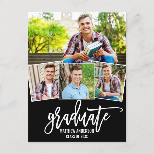 Brush Script 4 Photo Graduation Announcement (Front)