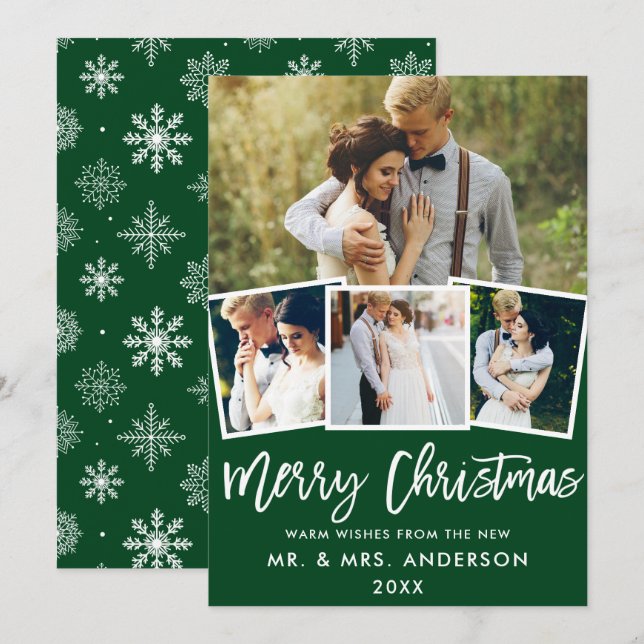 Brush Script 4 Photo Wedding Christmas Card GS (Front/Back)