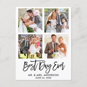 Brush Script Best Day Ever Wedding Photo Thank You Postcard