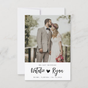  brush script black & white wedding announcement