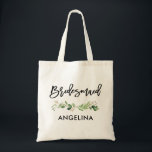 Brush Script Botanical Greenery Bridesmaid Tote Bag<br><div class="desc">Modern Trendy Brush Script Watercolor Botanical Greenery Bridesmaid Tote Bag</div>