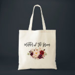 Brush Script Burgundy Floral Mother of The Groom Tote Bag<br><div class="desc">Modern Trendy Brush Script Watercolor Burgundy Marsala Floral Mother of The Groom Tote Bag</div>