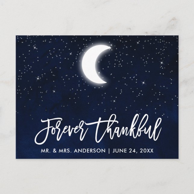 Brush Script Celestial Wedding Forever Thankful Postcard (Front)