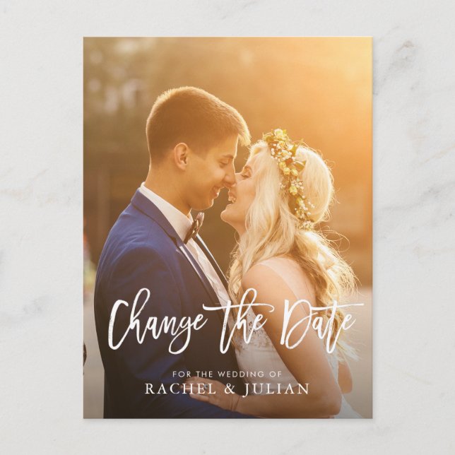 brush script change the date photo postcard (Front)